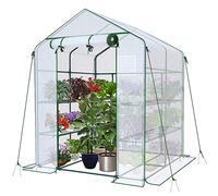 VOUNOT® Invernadero de Jardín 143x143x195 cm Vivero Casero Plantas Cultivo con Puerta Enrollable y Ventana, Invernadero Huerto Caseta de Jardín 8 Estantes para Plantas Macetas Flores, Blanco