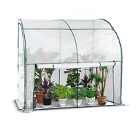 VOUNOT® Invernadero Jardín Inclinado Invernadero de Pared Respaldado, Invernadero Túnel Semicircular Plantas Verduras Flores, Cubierta PE Impermeable 135g/m² para Balcón y Terraza 200x100x180cm Blanco