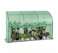 VOUNOT® Invernadero Jardín Inclinado Invernadero de Pared Respaldado, Invernadero Túnel Semicircular Plantas Verduras Flores, Cubierta PE Impermeable 135g/m² para Balcón y Terraza 300x100x180cm Verde