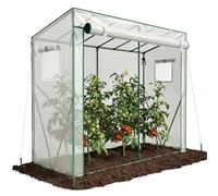 VOUNOT® Invernadero para Tomates 200x77x170 cm, Túnel de Cultivo con Techo Inclinado, Gran Puerta y 2 Ventanas, Cubierta PE Reforzada 135g/m², para Plantas Verduras Flores, Blanco