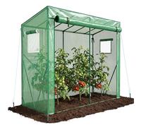 VOUNOT® Invernadero para Tomates 200x77x170 cm, Túnel de Cultivo con Techo Inclinado, Gran Puerta y 2 Ventanas, Cubierta PE Reforzada 135g/m², para Plantas Verduras Flores, Verde