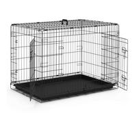 VOUNOT® Jaula para Perros de Alambre Metálico de 2 Puertas, Caja para Perros Perrera Plegable con Bandeja de Plástico Extraíble y Asa de Transporte, 92x58x64cm, Negro