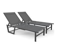 VOUNOT® Juego de 2 Tumbonas Jardín Exterior Tumbona Silla Reclinable en 5 Posiciones Estructura Aluminio Asiento Malla Textileno Transpirable para Piscina Playa Patio Terraza Balcón 190x62x31cm Gris