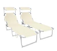 VOUNOT® Juego de 2 Tumbonas Plegable con Parasol Ajustable Tumbona Reclinable Jardín Exterior Respaldo Poliéster Regulable en 4 Posiciones Carga Máx. 120kg para Piscina Playa Terraza 190x58x27cm Beige
