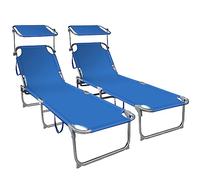 VOUNOT® Juego de 2 Tumbonas Plegable con Parasol Ajustable Tumbona Reclinable Jardín Exterior Respaldo Poliéster Regulable en 4 Posiciones Carga Máx. 120kg para Piscina Playa Terraza 190x58x27cm Azul