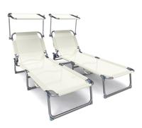 VOUNOT® Juego de 2 Tumbonas Plegables con Parasol, Tumbona Playera Reclinable 4 Posiciones, Estructura Acero y Tejido Textileno, Peso Máx Soportado 110kg para Piscina, Jardín, Playa 190x58x27cm, Beige