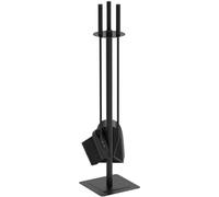 VOUNOT Kit Utensilios Chimenea 4 Piezas, Juego de Accesorios para Chimenea, Herramientas Chimenea de Hierro Forjado, Atizador, Escoba, Pala y Soporte, Negro