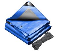 VOUNOT® Lona Impermeable Exterior 3x4m, Toldo Reforzado PE 180 g/m² Protección contra UV, con Ojales de Acero Inoxidable y Cuerda, para Leña, Muebles, Jardín, Piscinia, Vehículos, Azul-Plata