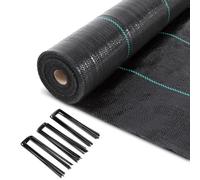 VOUNOT® Malla Antihierbas con 100 Clavijas de Jardín, Tela Geotextil para Control de Maleza, 2 m x 50 m, 100 g/m², Resistente a la Rotura y Estabilizada contra UV
