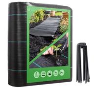 VOUNOT® Malla Antihierbas con 50 Clavijas de Jardín, Tela Geotextil para Control de Maleza, 2 m x 25 m, 100 g/m², Resistente a la Rotura y Estabilizada contra UV
