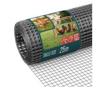 VOUNOT® Malla de Alambre Soldada Rollo de Malla Metálica Electrosoldada 1x25m Revestimiento PVC Agujero 13x13mm Ø Alambre 0,8mm Valla Gallineros para Jaulas de Conejos Jardín Roedores Pequeños Gris