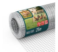 VOUNOT® Malla de Alambre Soldada Rollo de Malla Metálica Electrosoldada Galvanizado 100cm(H) x 25m(L) Agujero 25x25mm Ø Alambre 1mm Valla Gallineros para Jaulas de Conejos Jardín Roedores Pequeños