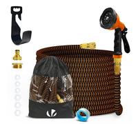 VOUNOT® Manguera Extensible 15m, Manguera Flexible Jardín con Pistola Rociadora de 10 Funciones, Conectores de Latón de 1/2 y 3/4 Pulgadas Bolsa de Almacenamiento, Naranja