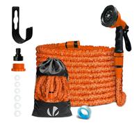 VOUNOT® Manguera Extensible 15m, Manguera Flexible Jardín con Pistola Rociadora de 10 Funciones, Conectores de 1/2 y 3/4 Pulgadas Bolsa de Almacenamiento, Naranja