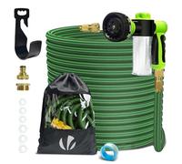 VOUNOT® Manguera Extensible 30m, Manguera Flexible Jardín con Pistola Rociadora de 8 Funciones y Dispensador de Jabón, Conectores de Latón de 1/2 y 3/4 Pulgadas Bolsa de Almacenamiento, Verde