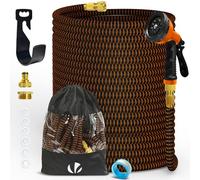 VOUNOT® Manguera Extensible 45m, Manguera Flexible Jardín con Pistola Rociadora de 10 Funciones, Conectores de Latón de 1/2 y 3/4 Pulgadas Bolsa de Almacenamiento, Naranja