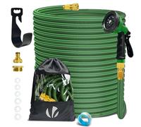 VOUNOT® Manguera Extensible 45m, Manguera Flexible Jardín con Pistola Rociadora de 10 Funciones, Conectores de Latón de 1/2 y 3/4 Pulgadas Bolsa de Almacenamiento, Verde