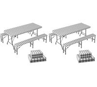 VOUNOT® Mantel Antimanchas a Cuadrados, Juego de 3 Piezas para Mesa de Picnic y Bancos, Mantel Ajustable de Vinilo Impermeable para Fiestas, Exteriores, Camping (Paquete de 2)