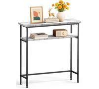 VOUNOT® Mesa Consola Estrecha 2 Niveles 80x24x80cm Mesa Auxiliar Entrada con 2 Estantes Metal y MDF Mesita Exposición Extremo de Sofá Diseño Industrial para Recibidor Salón Pasillo Dormitorio Blanco