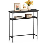 VOUNOT® Mesa de Consola Estrecha 2 Niveles 80x24x80cm Mesa Auxiliar Entrada con 2 Estantes Metal y MDF Mesita Exposición Extremo de Sofá Diseño Industrial para Recibidor Salón Pasillo Dormitorio Negro