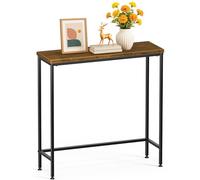 VOUNOT® Mesa de Consola Estrecha 75x24x75cm Mesa Auxiliar de Entrada Metal y MDF, Mesita Exposición Patas Ajustables, Extremo de Sofá Diseño Industrial para Recibidor Salón Pasillo Dormitorio, Marrón