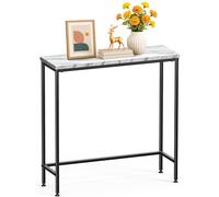 VOUNOT® Mesa de Consola Estrecha 75x24x75cm Mesa Auxiliar de Entrada Metal y MDF, Mesita Exposición Patas Ajustables, Extremo de Sofá Diseño Industrial para Recibidor Salón Pasillo Dormitorio, Blanco