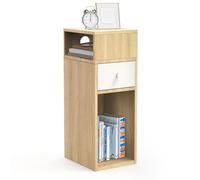 VOUNOT® Mesita de Noche Estrecha con 2 Compartimentos Abiertos y 1 Cajón 25x30x66cm, Mesilla de Noche Pequeña Estilo Moderno, Mesa Auxiliar Alta de Madera para Dormitorio, Salón, Sala de Estar Natural