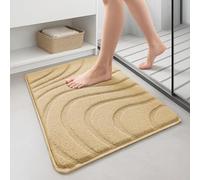 VOUNOT® Pack de 2 Alfombra de Baño Antideslizante 40 x 60 cm, Alfombrilla Súper Absorbente y Extra Gruesa de Microfibra con Relieve Ondulado Lavable a Máquina, Suave y Acolchada, Beige