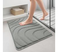 VOUNOT® Pack de 2 Alfombra de Baño Antideslizante 50 x 80 cm, Alfombrilla Súper Absorbente y Extra Gruesa de Microfibra con Relieve Ondulado Lavable a Máquina, Suave y Acolchada, Gris