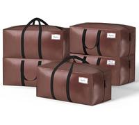 VOUNOT® Pack de 5 Bolsas de Mudanza Grandes con Asas y Correas de Mochila, Bolsas de Almacenamiento Resistentes para Guardar Ropa y Embalar, Marrón