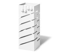 VOUNOT® Paragüero Metálico Soporte Cuadrado de Paraguas Bandeja de Goteo y 4 Ganchos 15.5x15.5x43.5 cm Portaparaguas Patrón Diagonal Recipiente Paraguas para Entrada Recibidor Oficina Comercio Blanco