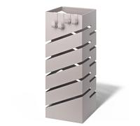 VOUNOT® Paragüero Metálico Soporte Cuadrado de Paraguas Bandeja de Goteo y 4 Ganchos 15.5x15.5x43.5 cm Portaparaguas Patrón Diagonal Recipiente Paraguas para Entrada Recibidor Oficina Comercio Beige