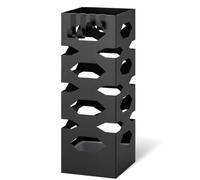 VOUNOT® Paragüero Metálico Soporte Cuadrado de Paraguas Bandeja de Goteo y 4 Ganchos 15.5x15.5x43.5 cm Portaparaguas Patrón Hexagonal Recipiente Paraguas para Entrada Recibidor Oficina Comercio Negro