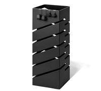 VOUNOT® Paragüero Metálico Soporte Cuadrado de Paraguas Bandeja de Goteo y 4 Ganchos 15.5x15.5x43.5 cm Portaparaguas Patrón Diagonal Recipiente Paraguas para Entrada Recibidor Oficina Comercio Negro