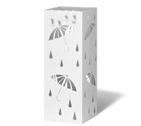 VOUNOT® Paragüero Metálico Soporte Cuadrado de Paraguas Bandeja de Goteo y 4 Ganchos 15.5x15.5x43.5cm Portaparaguas Patrón de Paragua Recipiente Paraguas para Entrada Recibidor Oficina Comercio Blanco