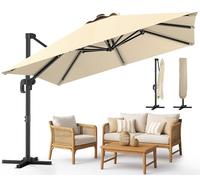 VOUNOT® Parasol Excéntrico Cuadrado 3x3M, Sombrilla Jardín Inclinable 6 Posiciones con Rotación 360°, Protección UV e Impermeable, con Funda, Beige Oscuro