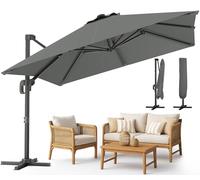 VOUNOT® Parasol Excéntrico Cuadrado 3x3M, Sombrilla Jardín Inclinable 6 Posiciones con Rotación 360°, Protección UV e Impermeable, con Funda, Gris Oscuro