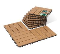 VOUNOT® Set de 11 Baldosas de Exterior WPC 30x30cm 1m² Suelo Terraza Balcón Losetas Antideslizantes con Drenaje Azulejos de Entrelazados para Jardín Patio Losas Baldosa Encastrable Sistema Clic Madera