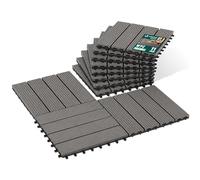 VOUNOT® Set de 11 Baldosas de Exterior WPC 30x30cm 1m² Suelo Terraza Balcón Losetas Antideslizantes con Drenaje Azulejos de Entrelazados para Jardín Patio Losas Baldosa Encastrable Sistema Clic Gris