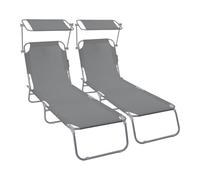VOUNOT® Set de 2 Tumbonas Plegables con Parasol Ajustable Tumbona Playa Reclinable Respaldo Regulable 4 Posiciones Tejido Poliéster Carga Máx. 120 kg para Jardín Terraza Piscina Camping Exterior Gris