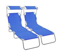VOUNOT® Set de 2 Tumbonas Plegables con Parasol Ajustable Tumbona Playa Reclinable Respaldo Regulable 4 Posiciones Tejido Poliéster Carga Máx. 120 kg para Jardín Terraza Piscina Camping Exterior Azul