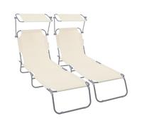 VOUNOT® Set de 2 Tumbonas Plegables con Parasol Ajustable Tumbona Playa Reclinable Respaldo Regulable 4 Posiciones Tejido Poliéster Carga Máx. 120 kg para Jardín Terraza Piscina Camping Exterior Beige