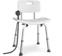 VOUNOT® Silla de Ducha con Respaldo Altura Regulable 70-83 cm, Asiento de Baño con Patas Antideslizantes, Ayuda para Personas Mayores y Discapacitados, Carga máx. 136 kg, Blanco