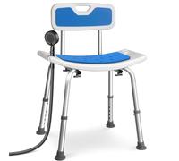 VOUNOT® Silla de Ducha con Respaldo Altura Regulable 70-83 cm, Asiento de Baño con Patas Antideslizantes, Ayuda para Personas Mayores y Discapacitados, Carga máx. 136 kg, Blanco Azul