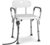 VOUNOT® Silla de Ducha con Respaldo y Reposabrazos Altura Regulable 71-83,5 cm, Asiento de Baño con Patas Antideslizantes, Ayuda para Personas Mayores y Discapacitados, Carga máx. 136 kg, Blanco