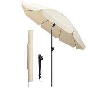 VOUNOT® Sombrilla Playa Grande Ø200cm y Soporte Arena, Mástil Inclinable Altura Regulable Protección UV 50+ Parasol con Techo de Ventilación Bolsa de Transporte para Playa Terraza Balcón Camping Beige