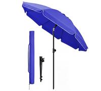VOUNOT® Sombrilla Playa Grande Ø200cm y Soporte Arena, Mástil Inclinable Altura Regulable Protección UV 50+ Parasol con Techo de Ventilación Bolsa de Transporte para Playa Terraza Balcón Camping Azul