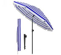 VOUNOT® Sombrilla Playa Grande Ø200cm y Soporte Arena Mástil Inclinable Altura Regulable Protección UV 50 Parasol con Techo Ventilación Bolsa Transporte para Playa Terraza Camping Rayas Azules Blancas