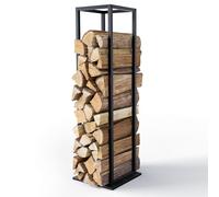 VOUNOT® Soporte de Madera Vertical de Metal 33 x 33 x 112 cm, Leñero con Estantería, Estante de Registro de Chimenea para Interior y Exterior, Negro