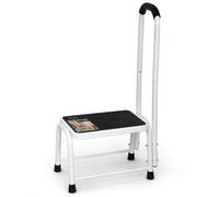 VOUNOT® Taburete con Pasamanos Escalón un Peldaño de Metal con Asa y Plataforma Antideslizante Carga hasta 150 kg Escalera Doméstica Multifuncional Portátil para Adultos Uso en Interiores y Exteriores